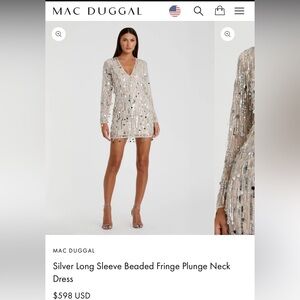 Mac Duggal Silver Sequin Fringe Dress